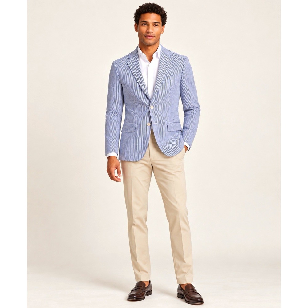 Polo Ralph Lauren Blue/White Striped Seersucker 2-Button Blazer SZ 4/34R Classic